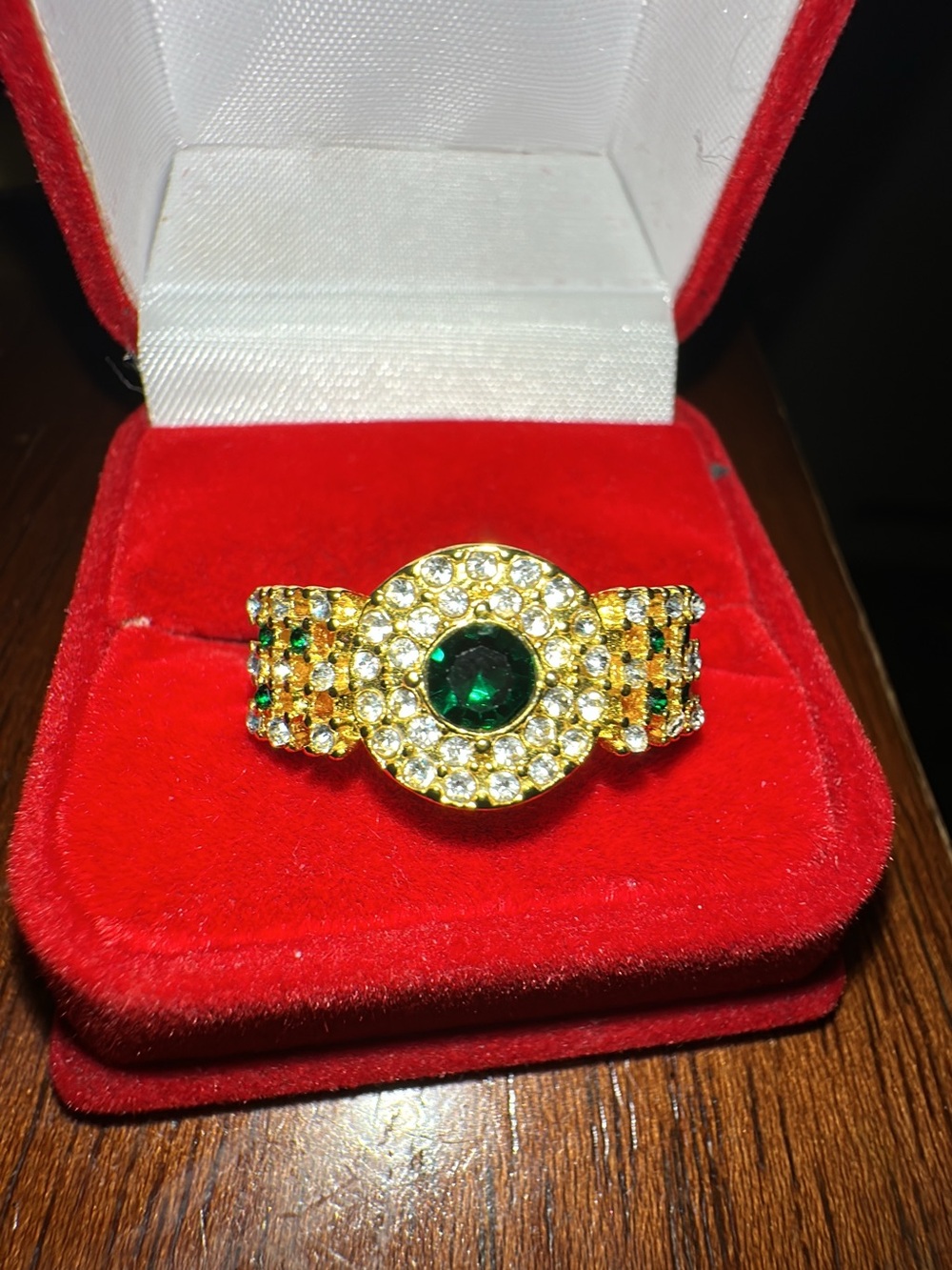 Gold-Plated Green Crystal Statement Ring